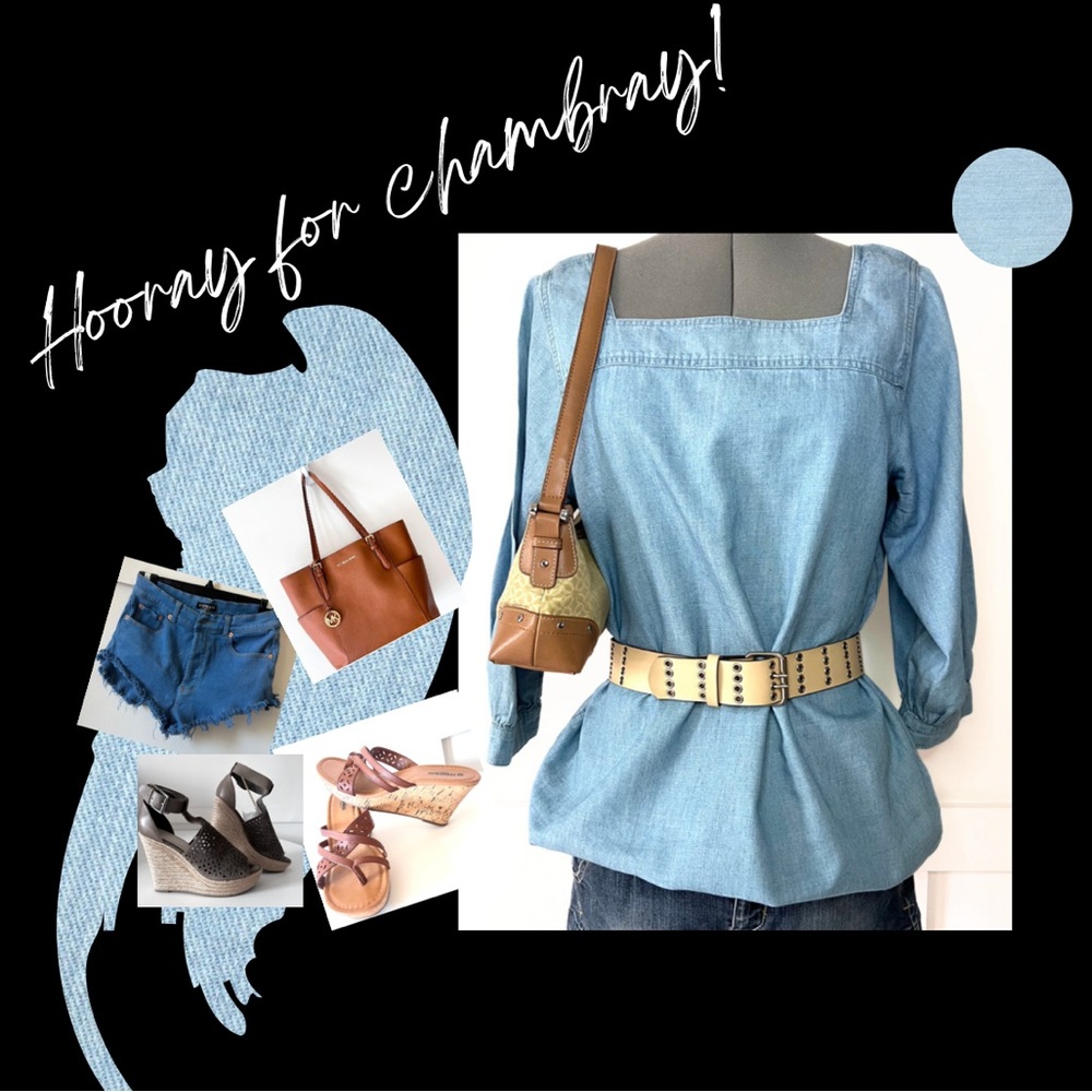 Time & Tru Boho pullover Square / Boat neckline Chambray Jean Top - Medium - Picture 9 of 9